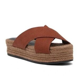 Allsaints Harlem Espadrille Platform Slide Sandal Rust Brown